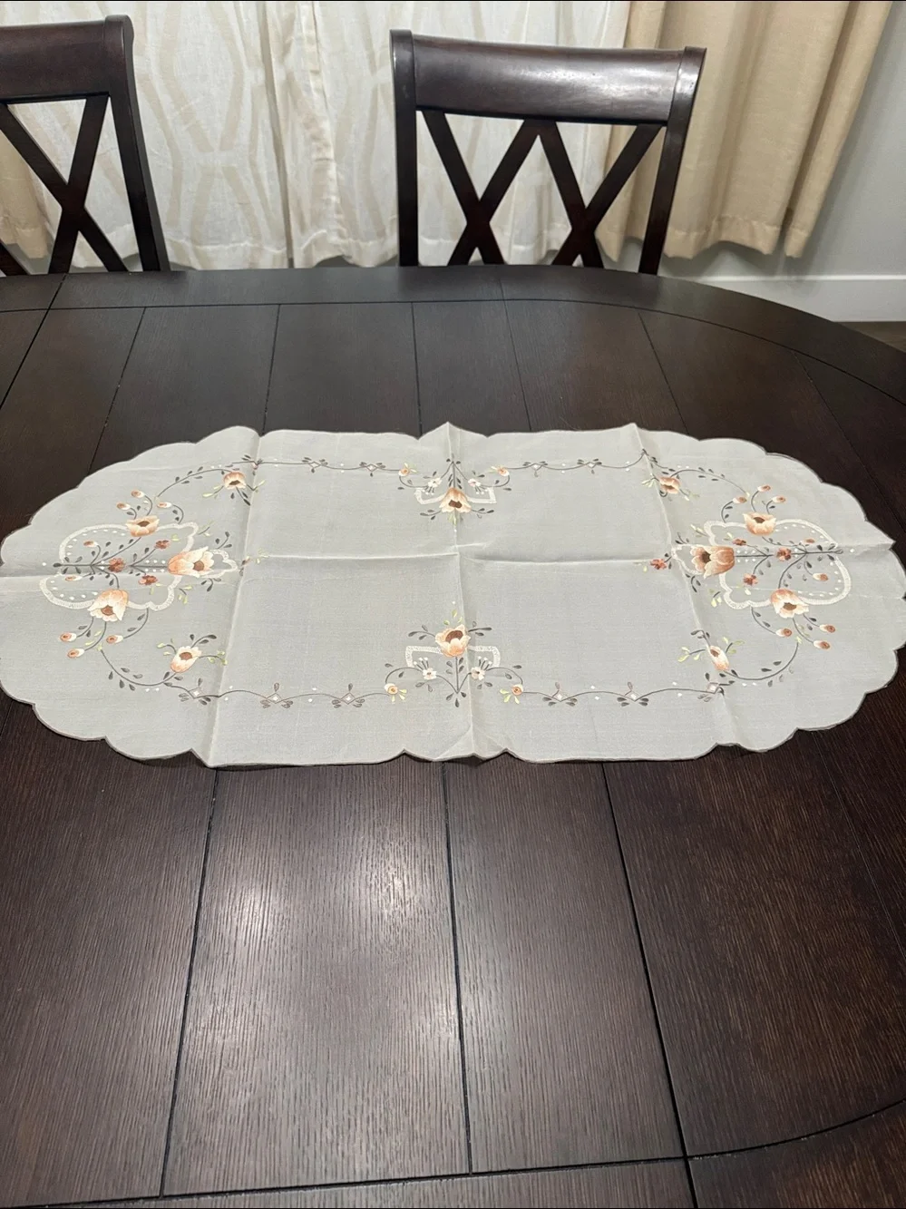Beautiful Embroidered Floral sheer Table Runner in Beige and brown tones